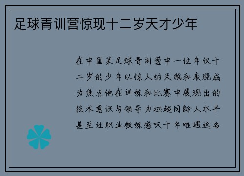 足球青训营惊现十二岁天才少年