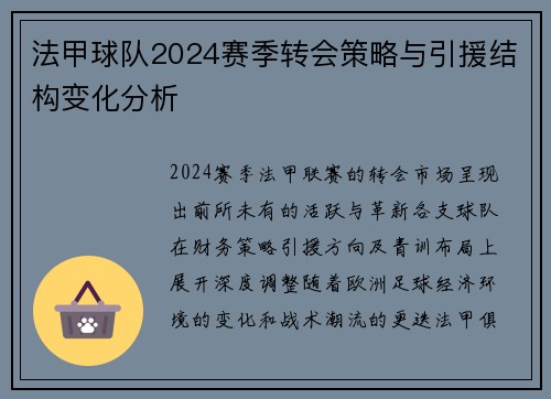法甲球队2024赛季转会策略与引援结构变化分析