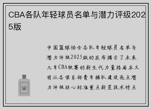 CBA各队年轻球员名单与潜力评级2025版