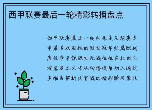西甲联赛最后一轮精彩转播盘点